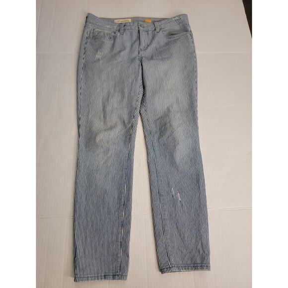 Pilcro Jeans Womens Sz 29 Stet Fit Crop Tapered Distressed Striped Anthropologie - Picture 2 of 11